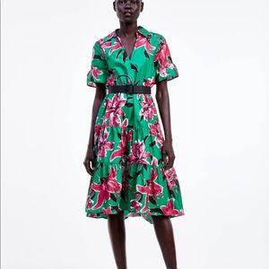 Zara Floral Print Belted Dress